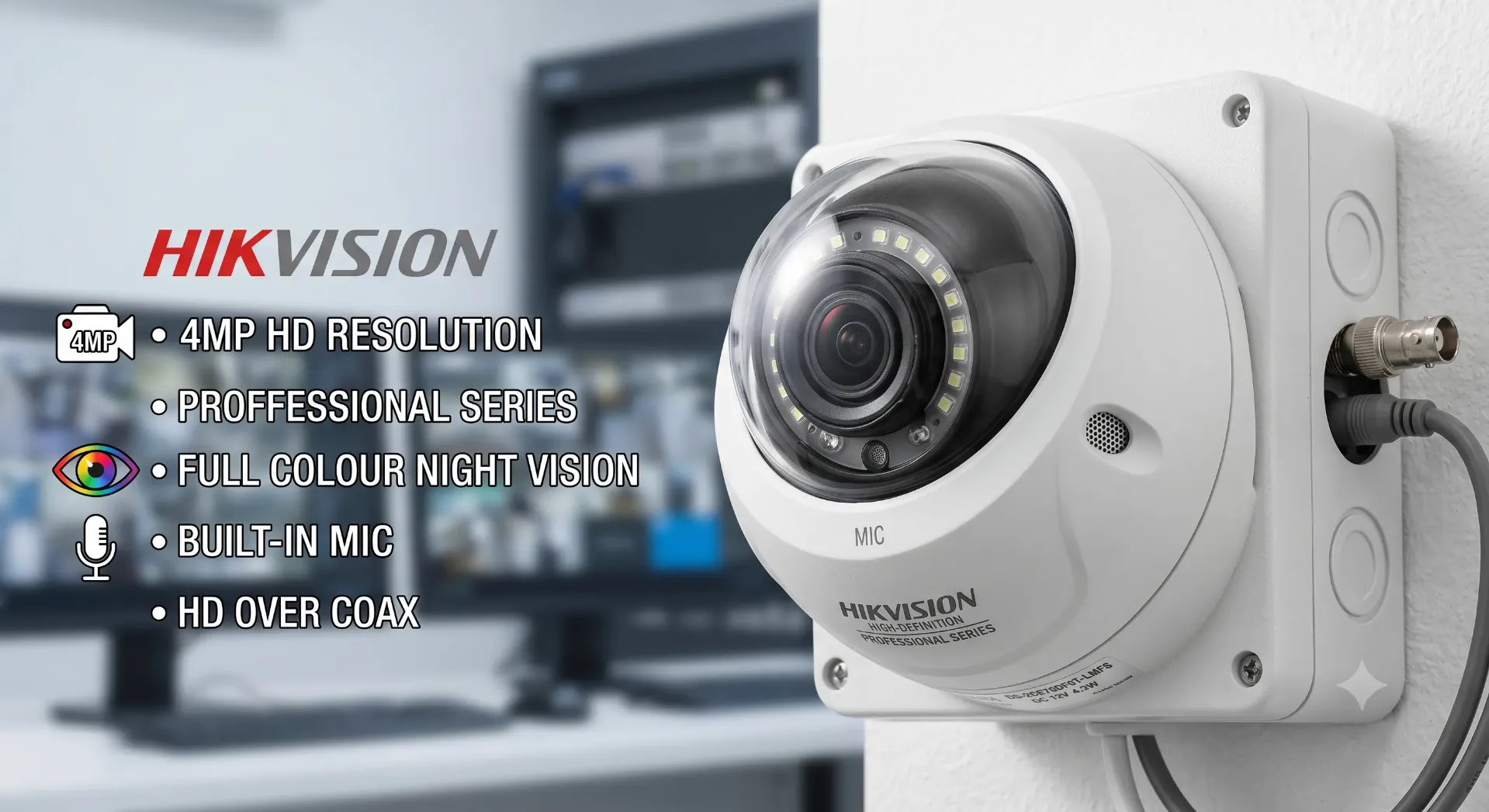 SUPPLY  OF 4MP HD DOME PROFFESSIONAL SERIES  CAMERA – WITH HD COLOUR NIGHT VISION  WITH MIC  - HIKVISSION